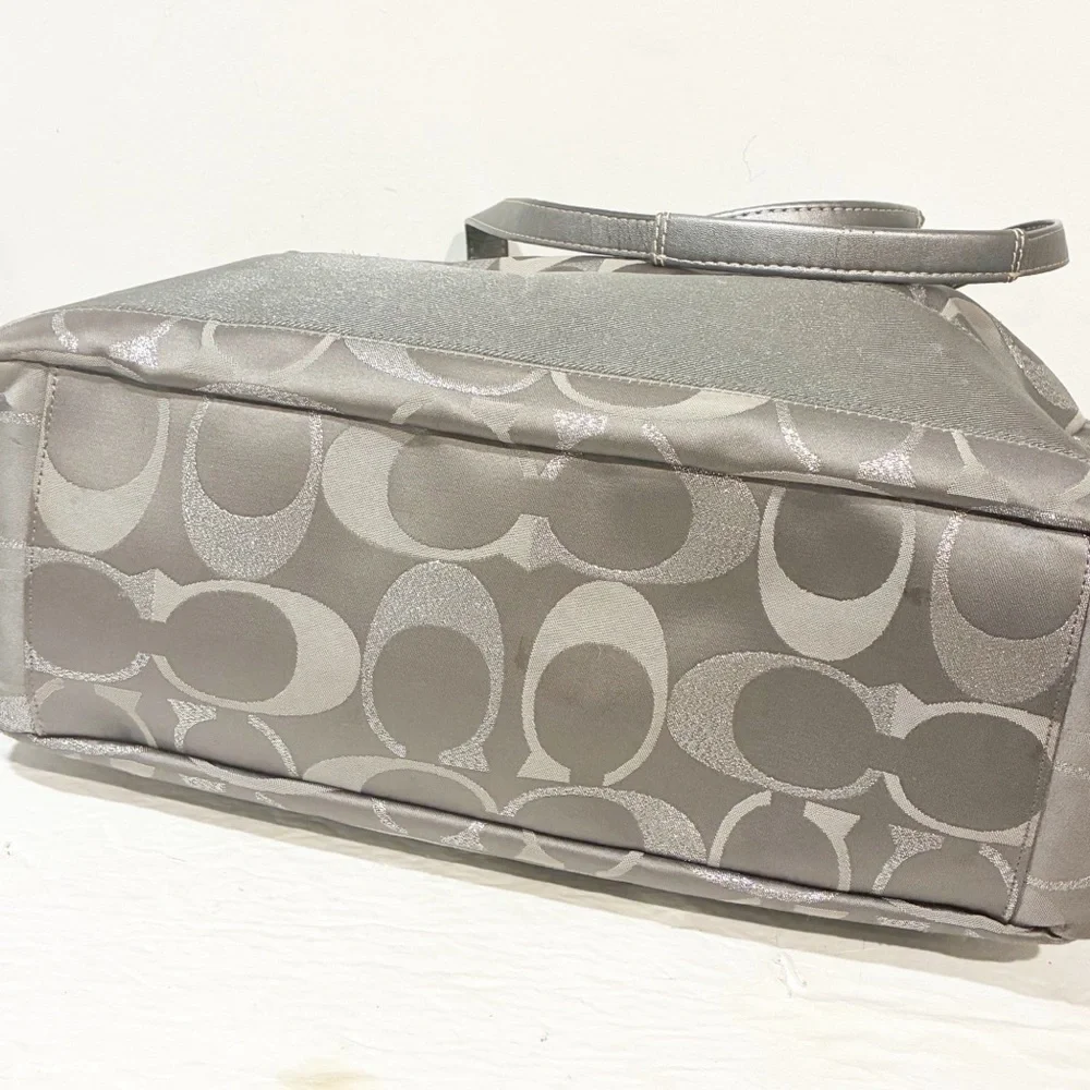 COACH GRAY Signature Stripe Carryall Diaper‎ Bag Canvas Large Tote